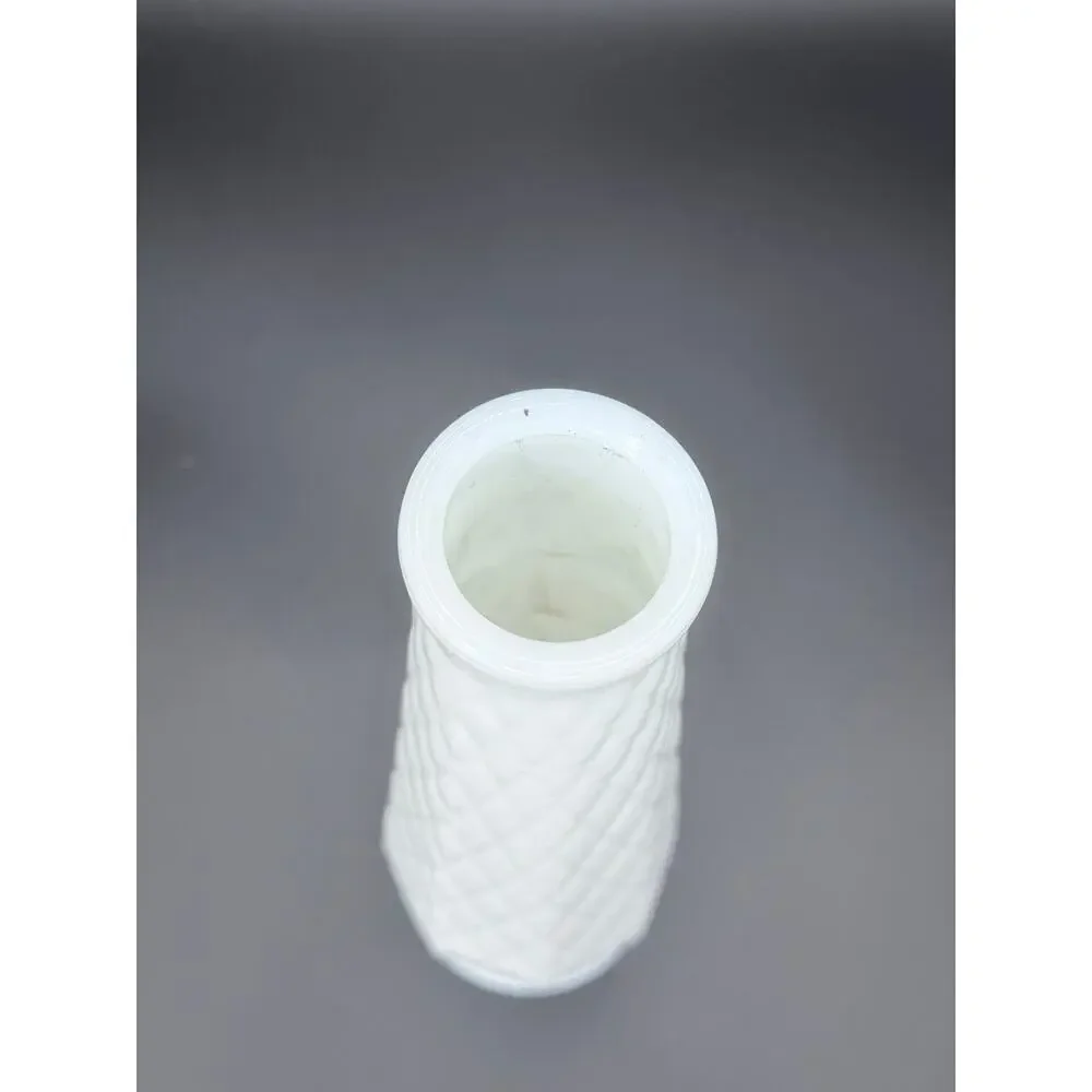 Vintage Randall White Milk Glass Diamond Quilted Bud Vase 9 in MCM